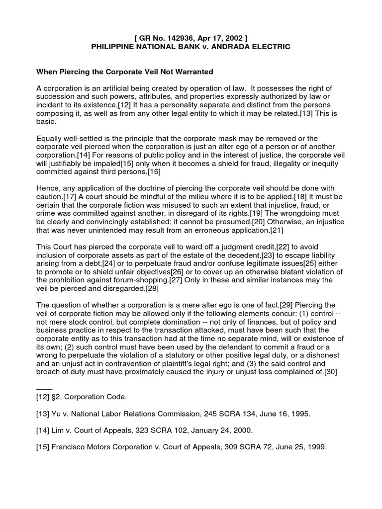 When Piercing The Veil Not Warranted PDF Piercing The Corporate