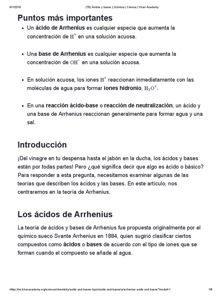 Teoría de Arrhenius: Ácidos y Bases | PDF | Ácido | Ácido clorhídrico