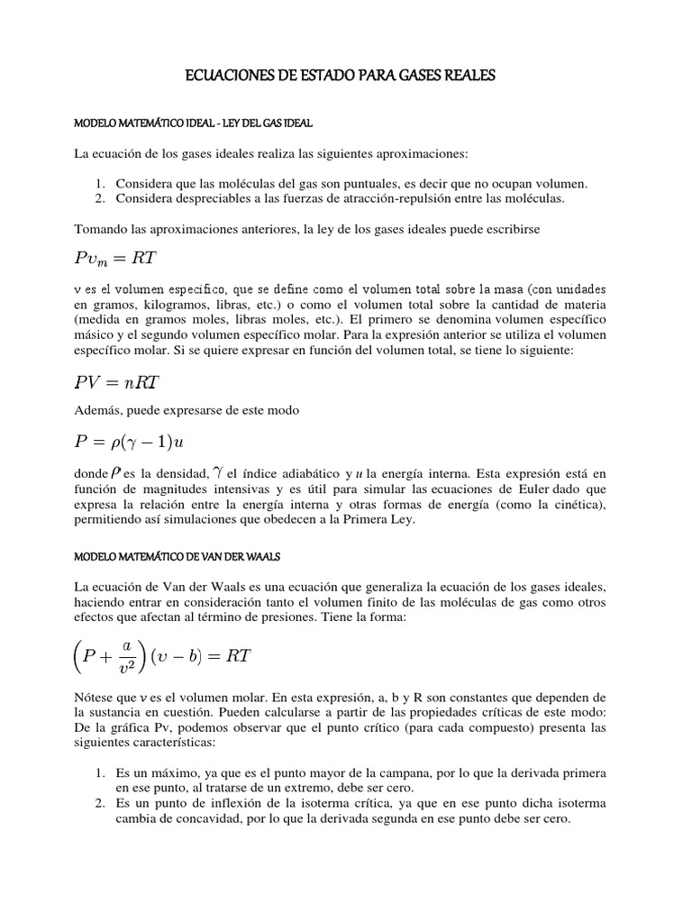 Ecuaciones de Estado para Gases Reales | PDF | Gases | Mecánica