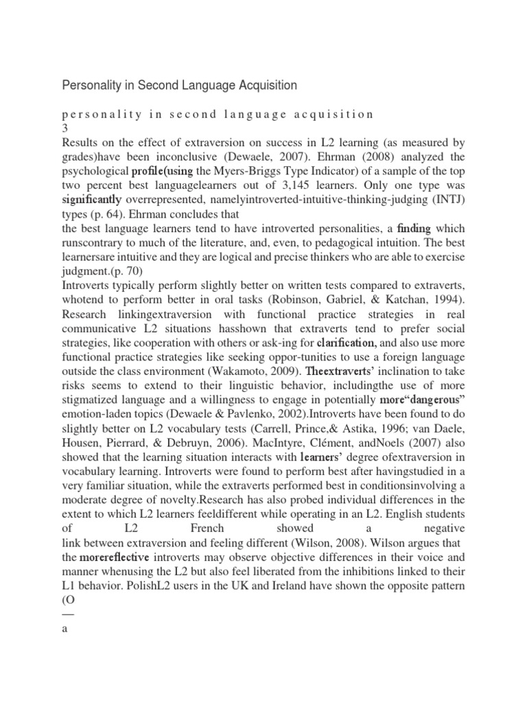 Personality Traits in Language Learning | PDF | Second Language ...