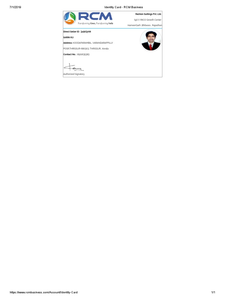 RCM Business Identity Card Details | PDF | Finance & Money Management