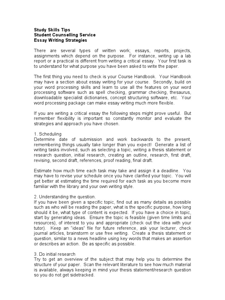 Essay Writing Strategies Essays Thesis
