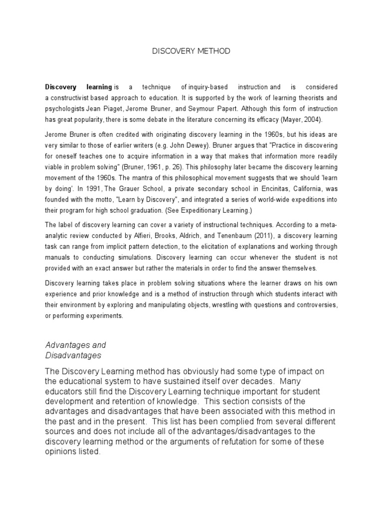 Discovery Learning: Methods & Insights | PDF | Educational Psychology ...