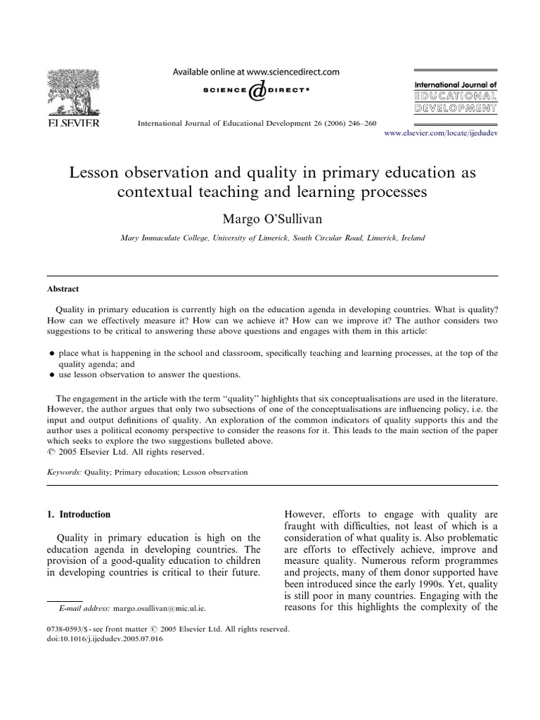 Lesson Observation and Quality in Primary Education As CTL Processes ...