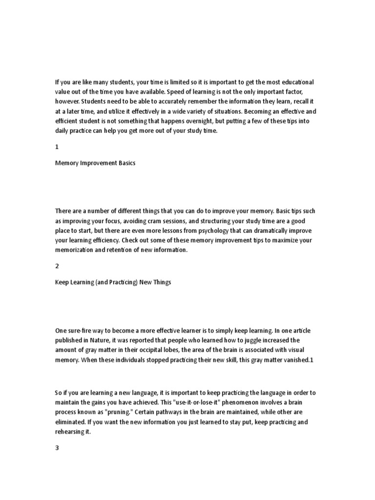 Effective Study Tips for Memory Improvement | PDF | Learning Styles ...