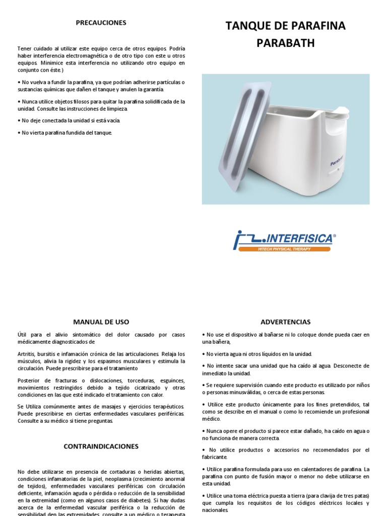 Manual TANQUE DE PARAFINA PARABATH Espanol PDF PDF Medicina Enfermedades y trastornos