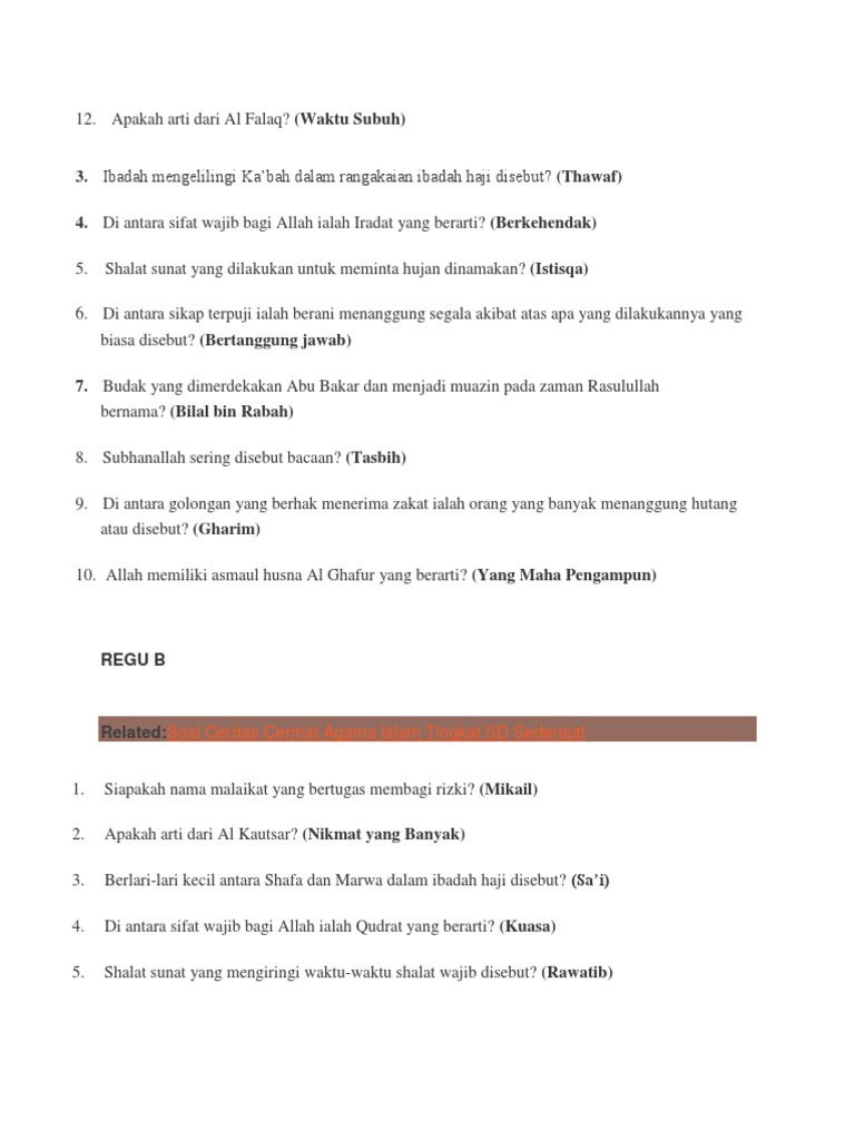 Soal Soal Pai Sd Docx