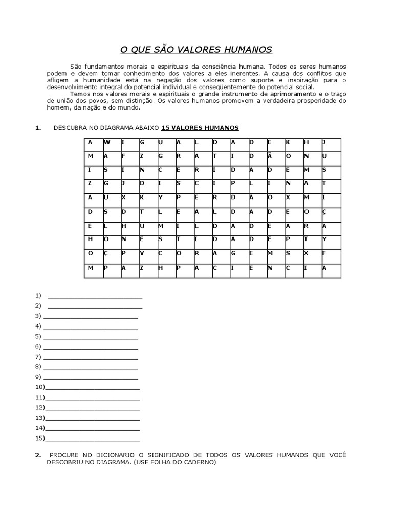 Cruzadinha dos Valores Humanos | PDF