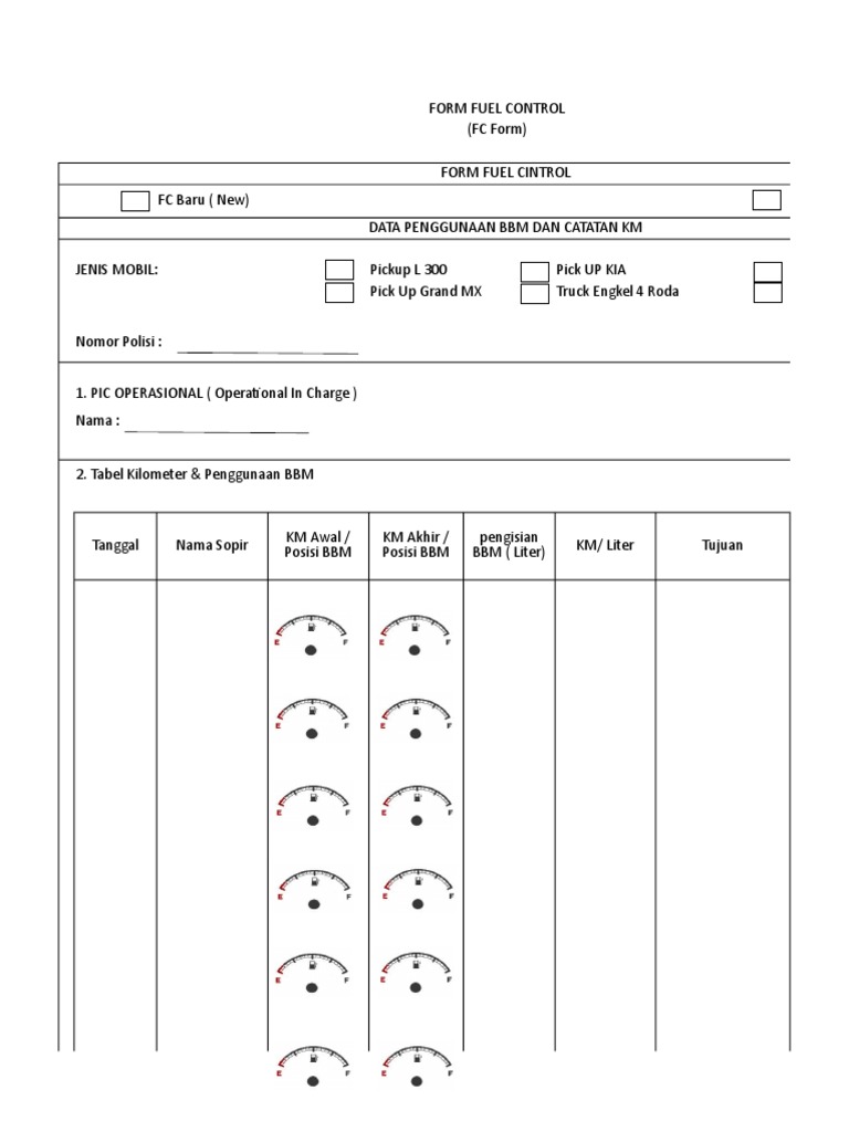 Formulir Kontrol Penggunaan BBM | PDF | Teknologi & Rekayasa