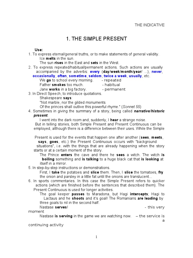 The INDICATIVE (Verbe La Engleza) PDF Perfect (Grammar
