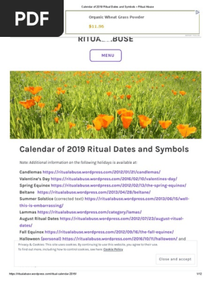 Calendar of 2019 Ritual Dates and Symbols – Ritual Abuse