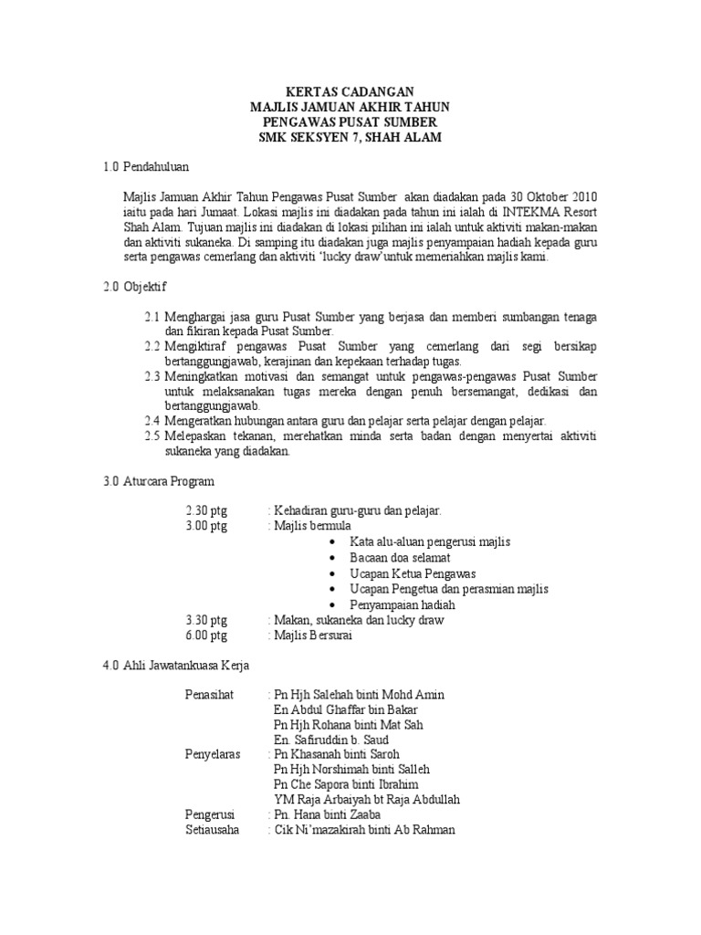 Download Kertas Kerja Program Asrama