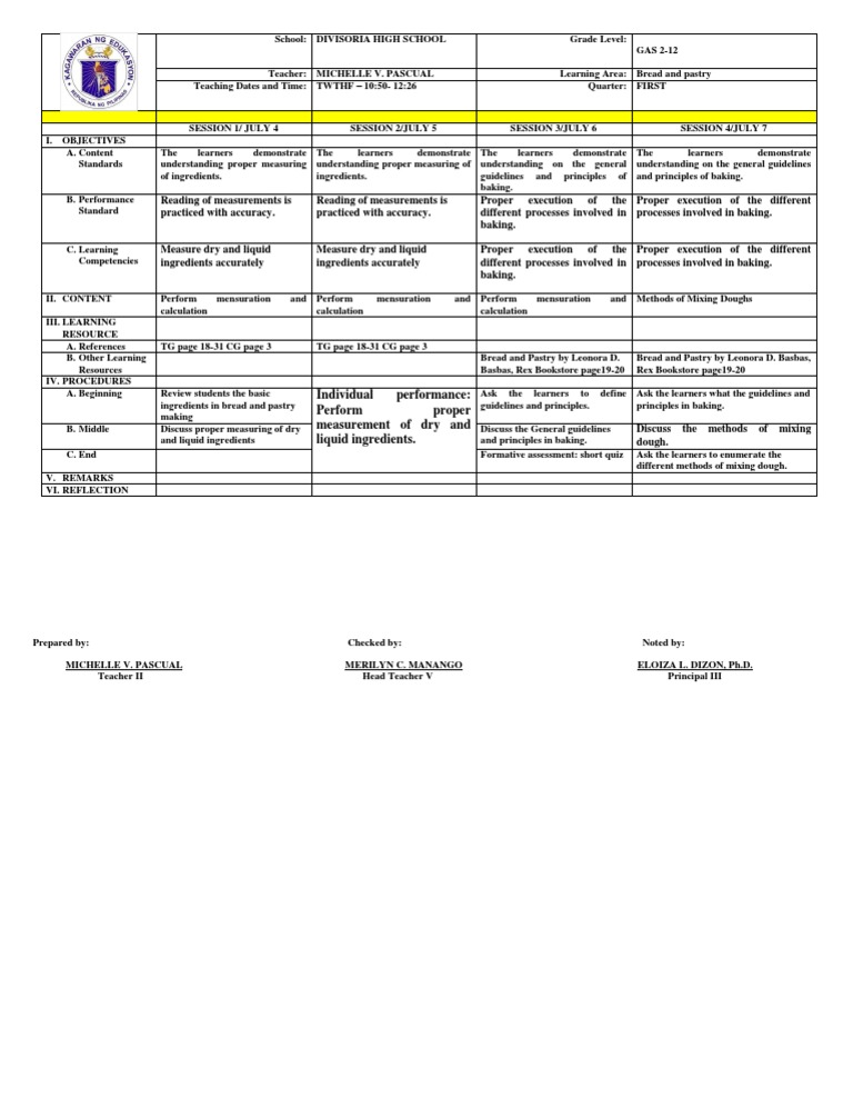 DLL Bread and Pastry PDF Breads Baking