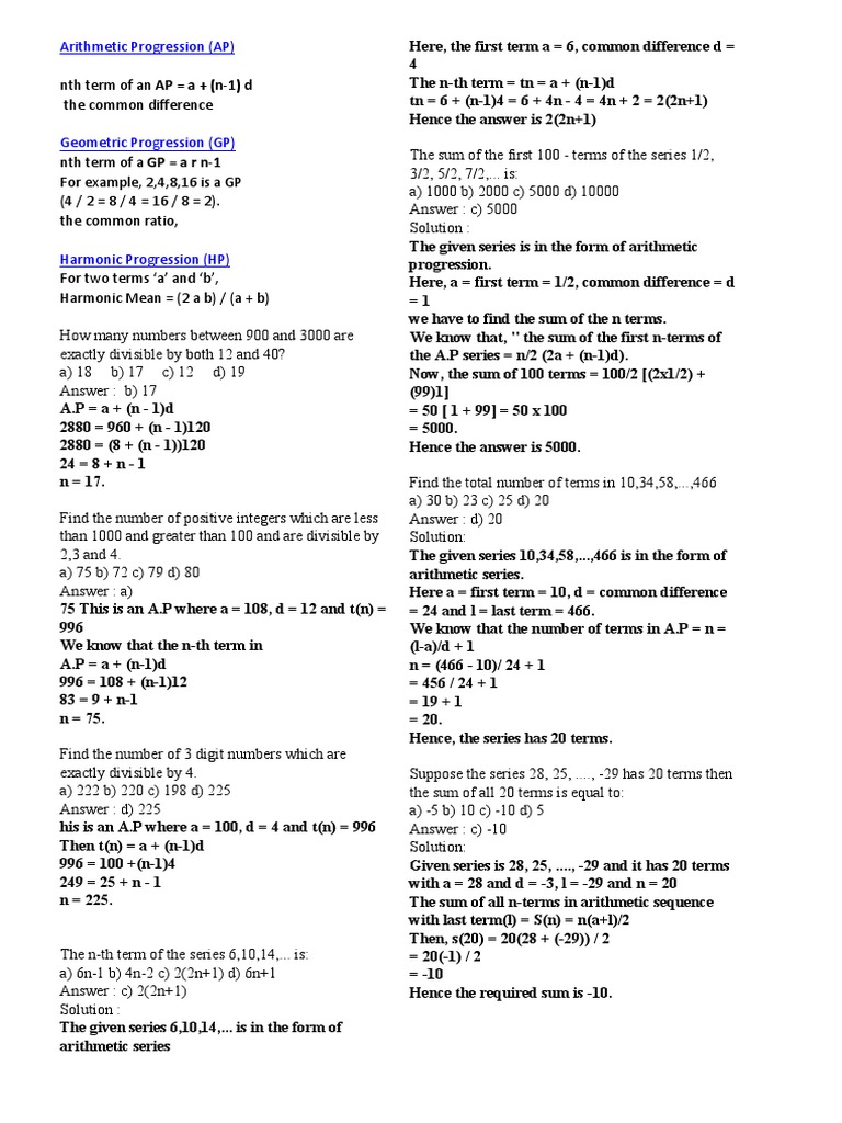 Arithmetic Progression Concepts and Problems | PDF | Numbers ...