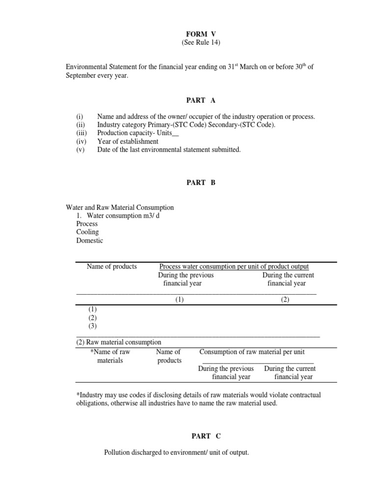 Form V Environmental Statement Template | PDF | Hazardous Waste | Waste