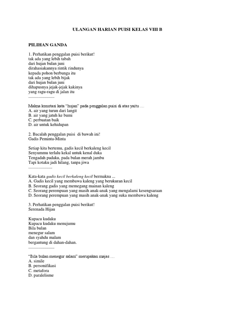 Ulangan Harian Puisi Kelas Viii B Pdf