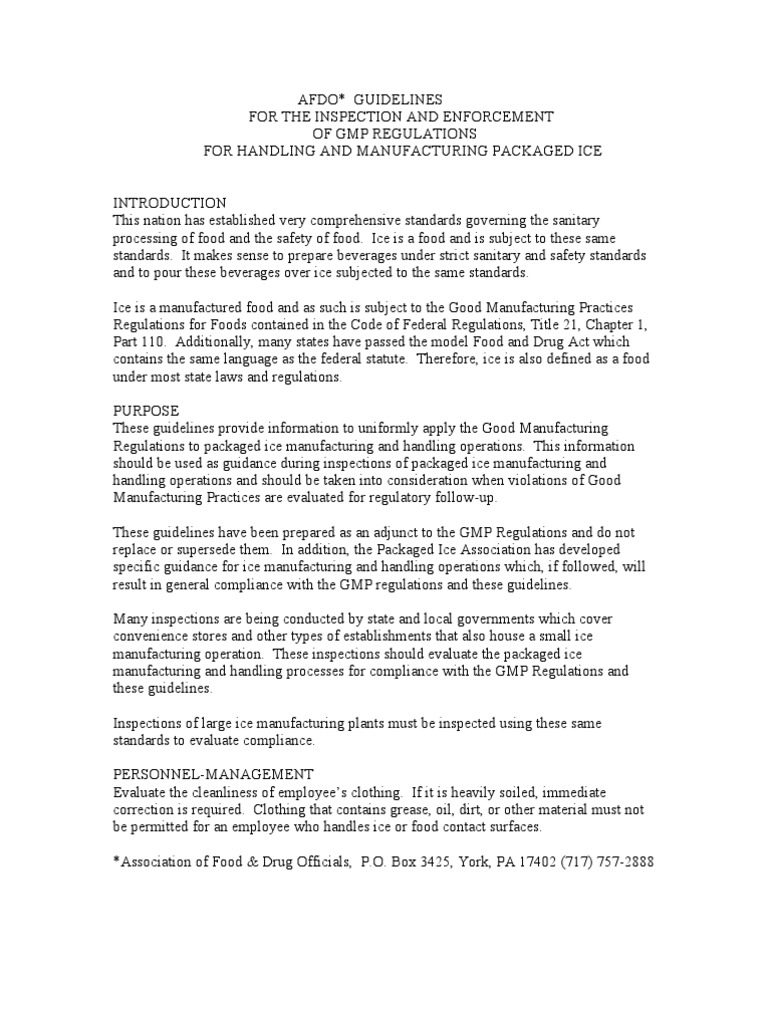 GMP Guidelines for Packaged Ice Safety | PDF | Water Quality ...