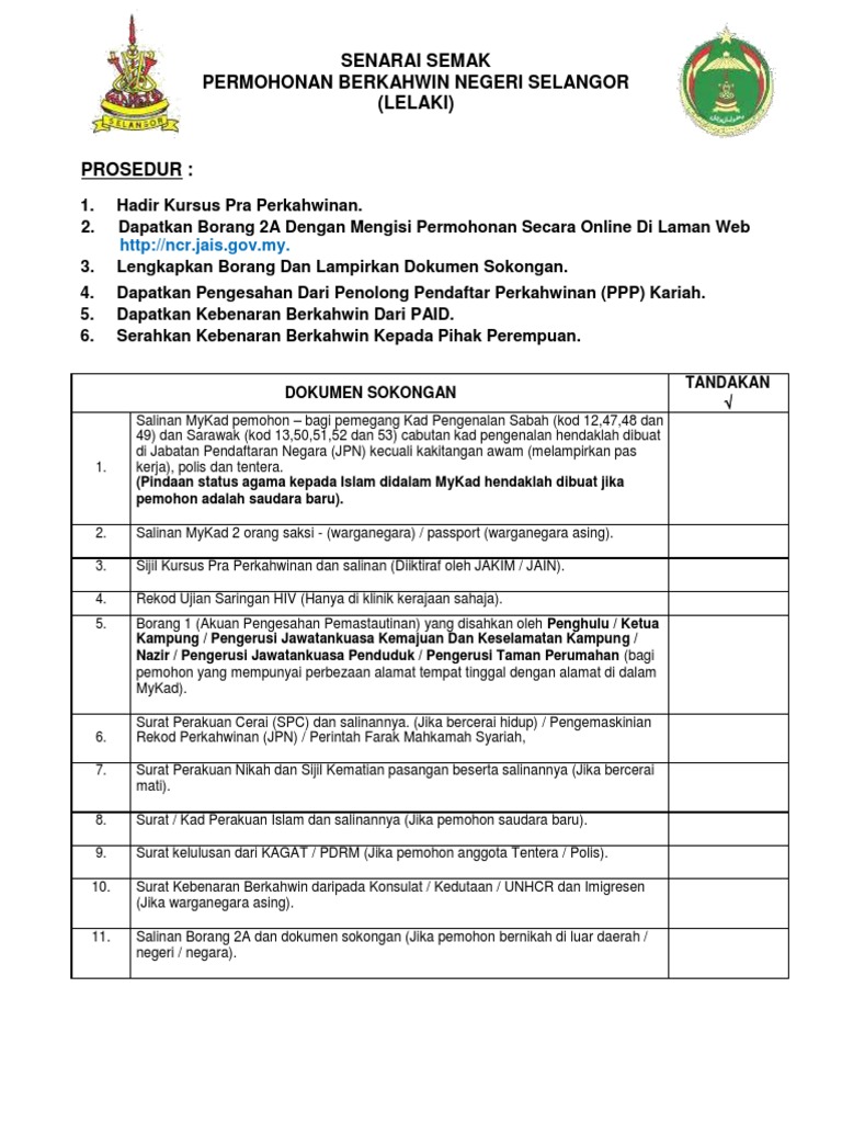 Senarai Semak Permohonan Nikah Lelaki  PDF