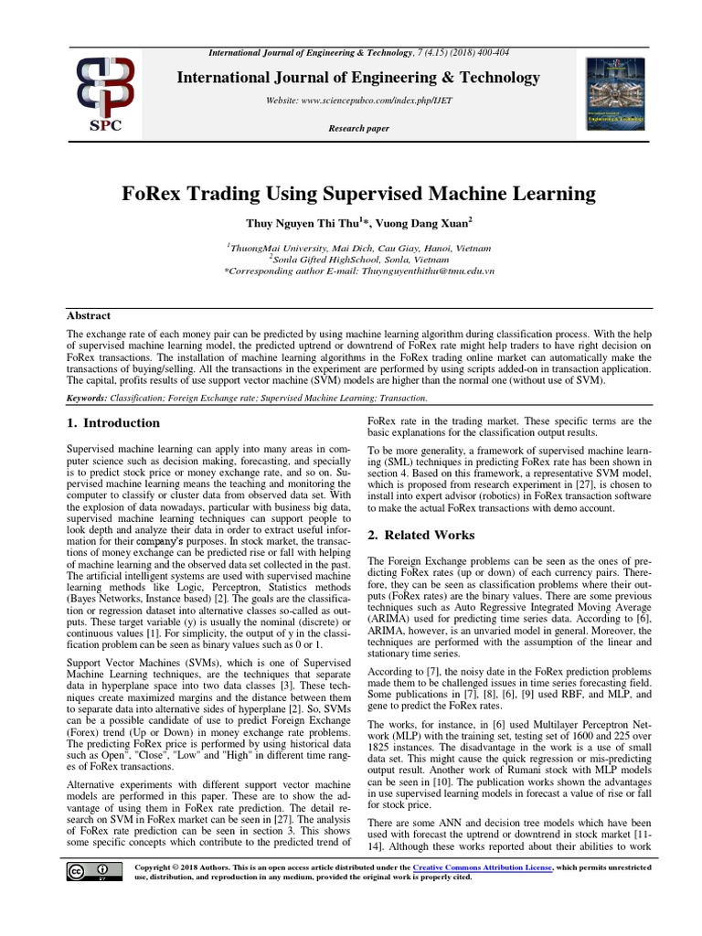 FoRex Trading Using Supervised Machine Learning PDF | PDF | Machine ...