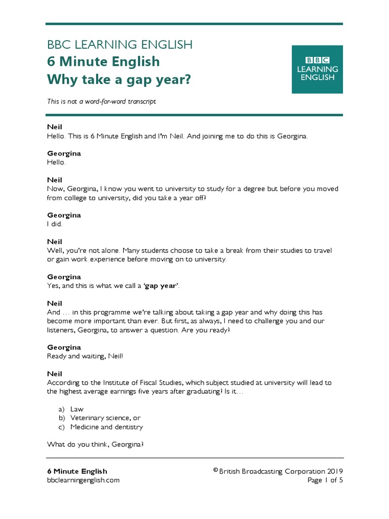 6 Minute English Gap Year