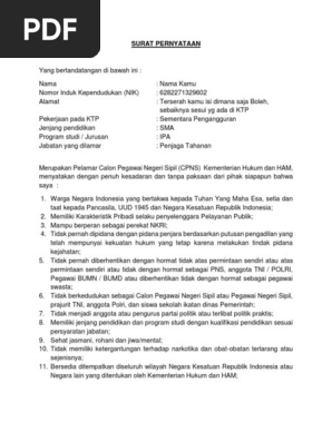 Contoh Surat Pernyataan 13 Poin
