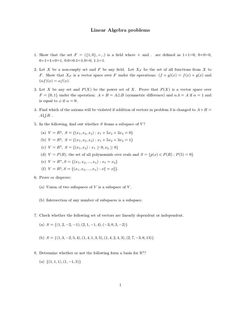 Assignment And Solutions Module 1 Linear Subspace Eigenvalues And Eigenvectors