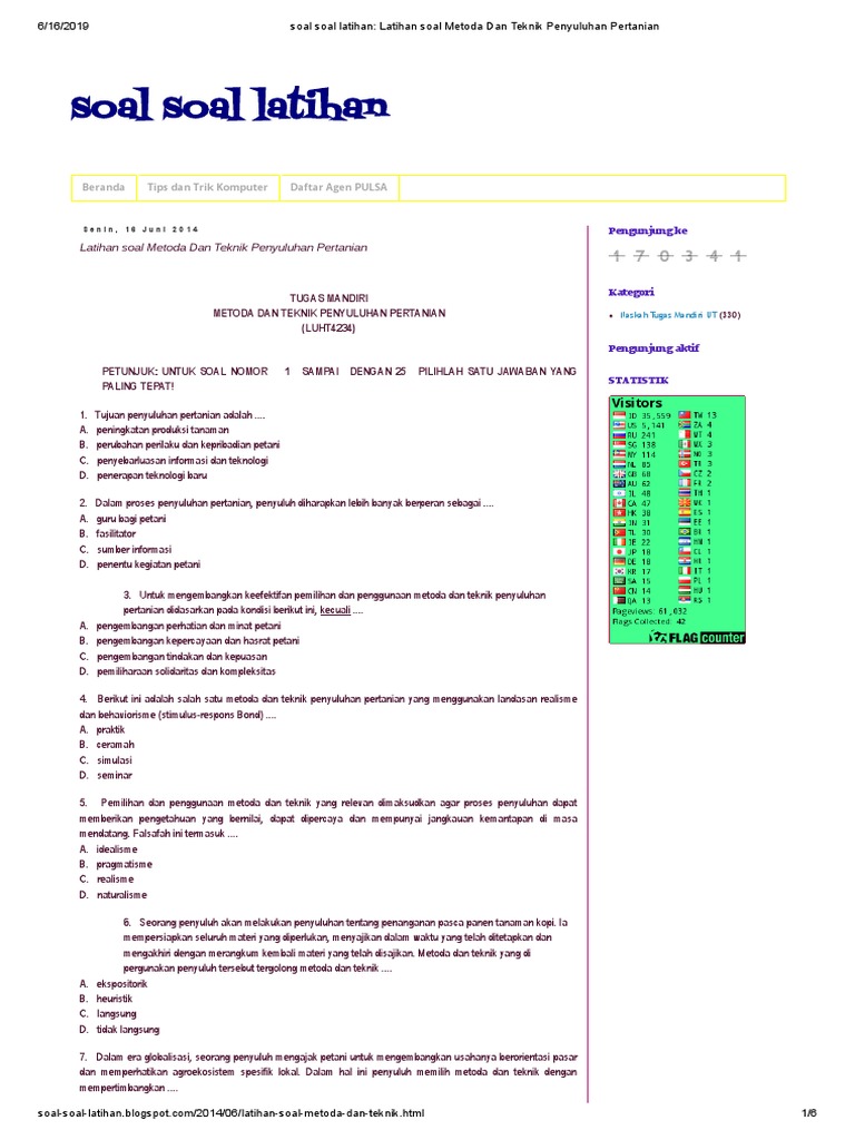 Soal Soal Latihan Latihan Soal Metoda Dan Teknik Penyuluhan Pertanian