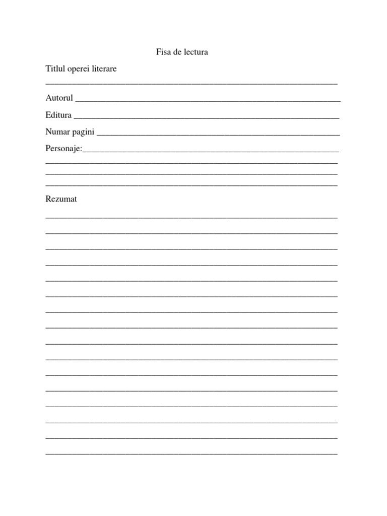 Model Fisa De Lectura Clasa A 4 A