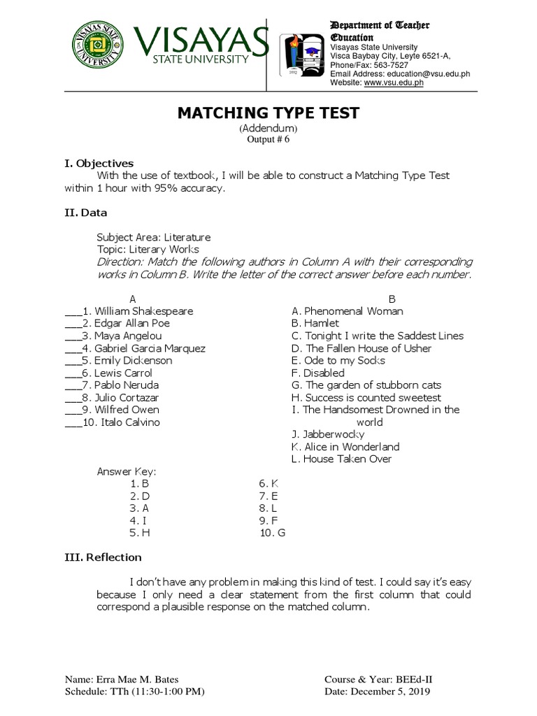 Matching Type Test | PDF