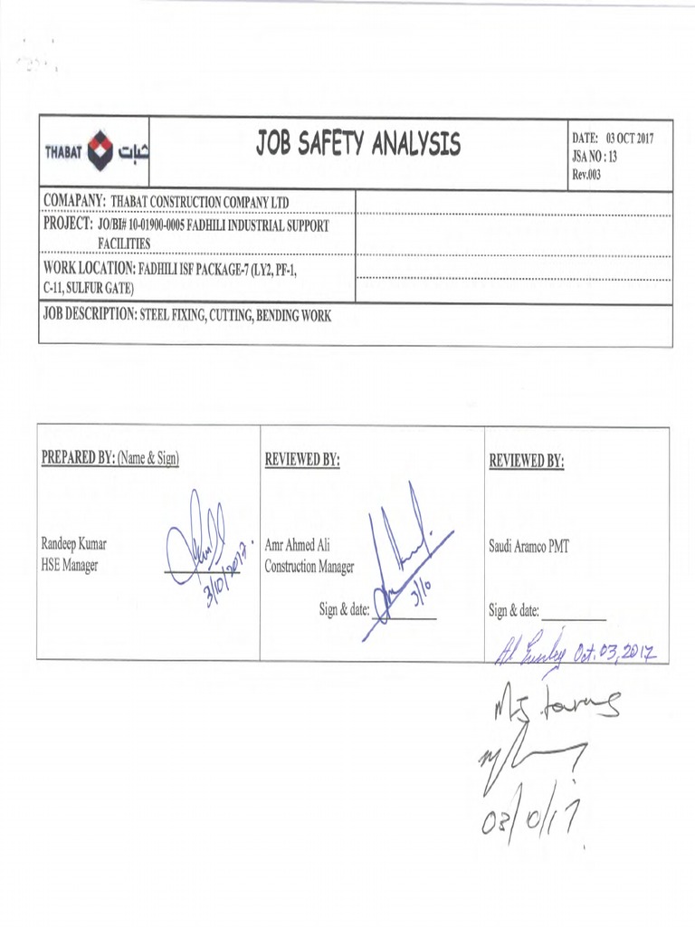 Jsa 13 Rev-003 Steel Fixing, Cutting, Bending Work | PDF