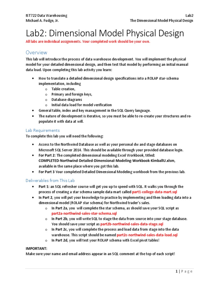 Dimensional Model Design Lab for SQL | PDF | Data Warehouse | Databases