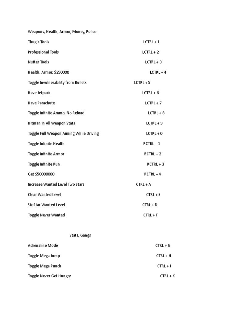 GTA San Andreas Cheat | PDF | Vehicles