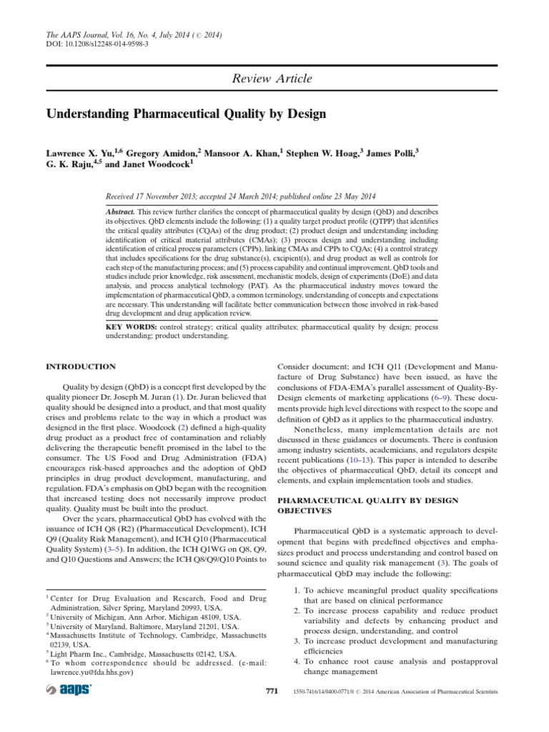 Understanding Pharmaceutical QBD PDF | PDF | Tablet (Pharmacy) | Chemistry