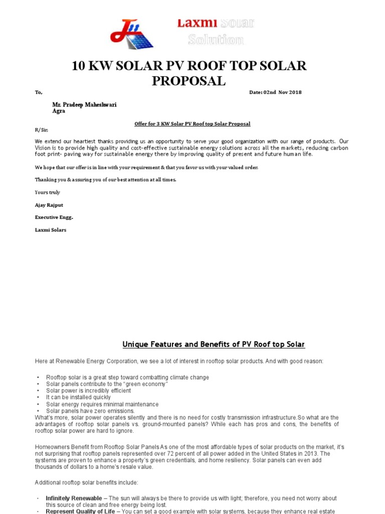 3 KW Rooftop Solar Proposal for Pradeep | PDF | Photovoltaics | Solar ...