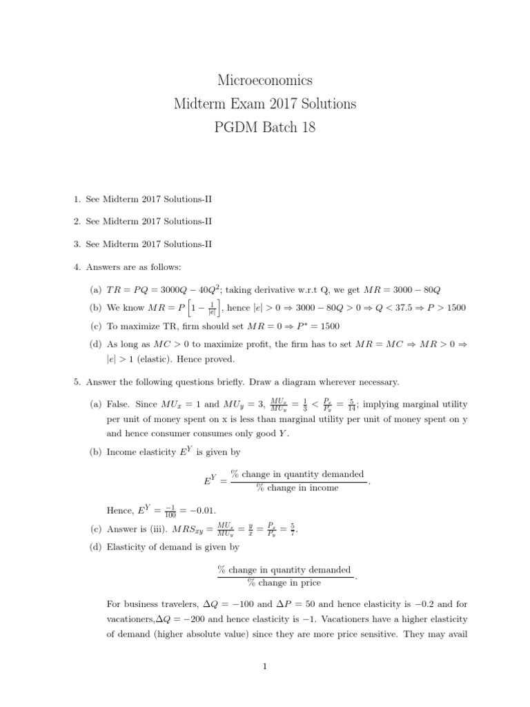 Midterm 17 Solution I Pdf Price Elasticity Of Demand Long Run And Short Run