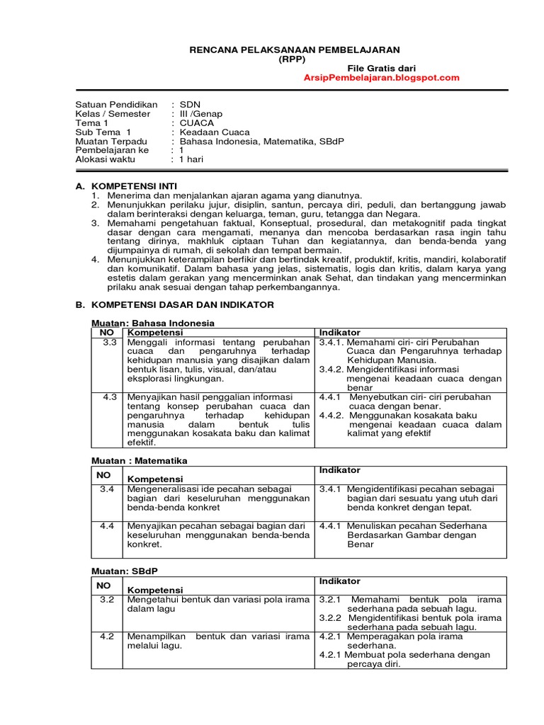 Rpp Tema Cuaca Pdf