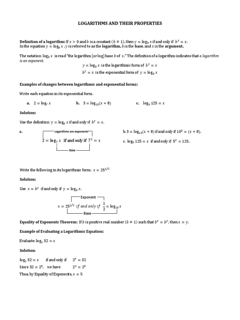 Logarithms and Their Properties PDF | PDF
