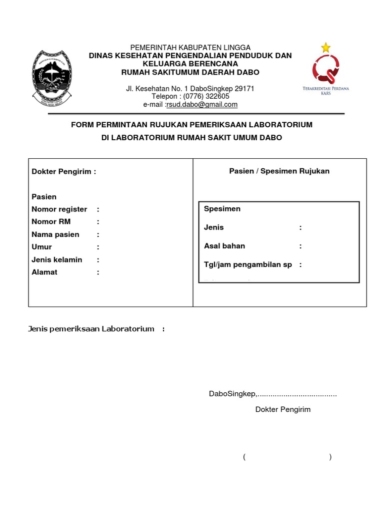 Formulir Rujukan Laboratorium Dabo | PDF