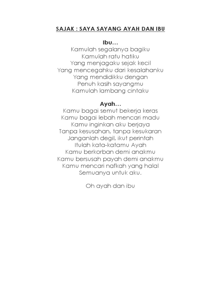 Sajak Untuk Ibu Dan Ayah Nuring