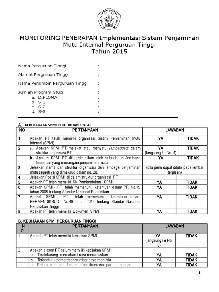 Edaran Kuesioner SPMI 2015 Form Kuesioner | PDF | Bisnis | Pengembangan ...