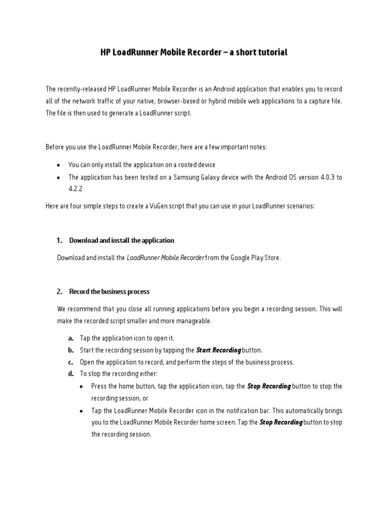 HP LoadRunner Mobile Recorder Guide | PDF | Android (Operating System ...