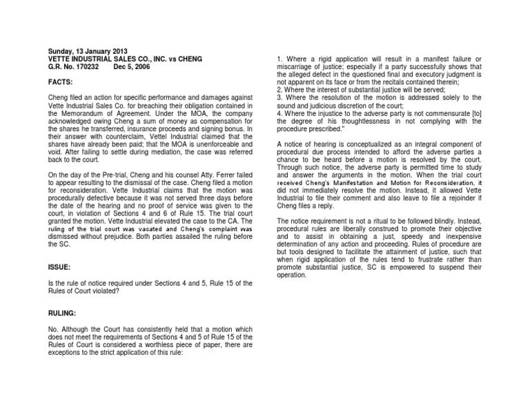 VETTE INDUSTRIAL SALES CO., INC. Vs CHENG PDF Courts Virtue