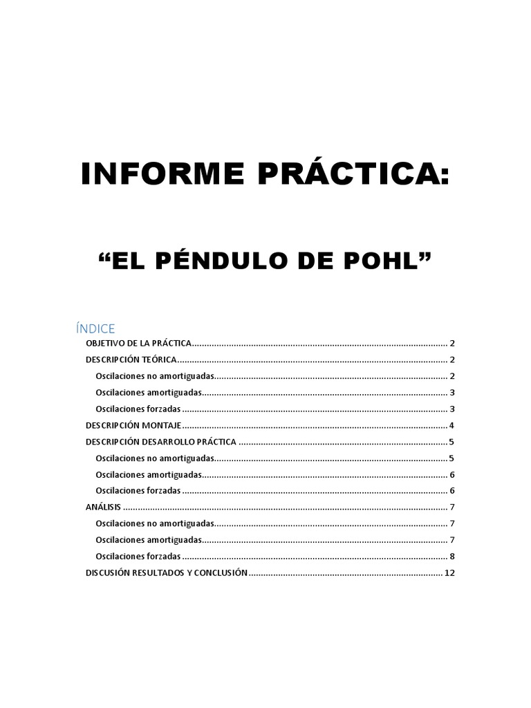 Pendulo de Pohl PDF Oscilación Péndulo