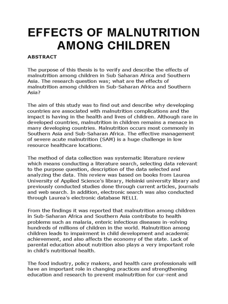 Effects of Malnutrition on Children | PDF | Human Nutrition | Malnutrition