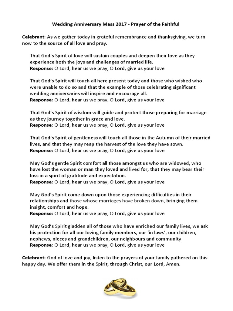 Prayer Of The Faithful Wedding Anniversary Pdf