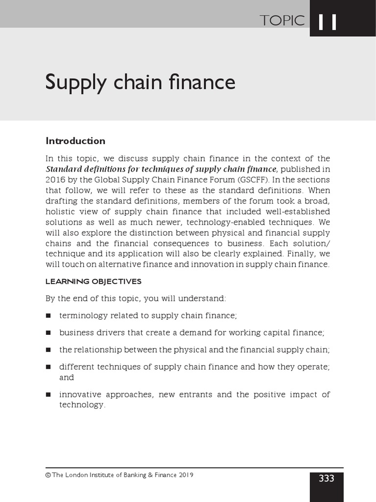 Topic 11 Supply Chain Finance PDF Inventory Supply Chain