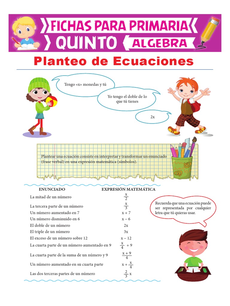 Planteo de Ecuaciones para Quinto de Primaria PDF PDF Ecuaciones
