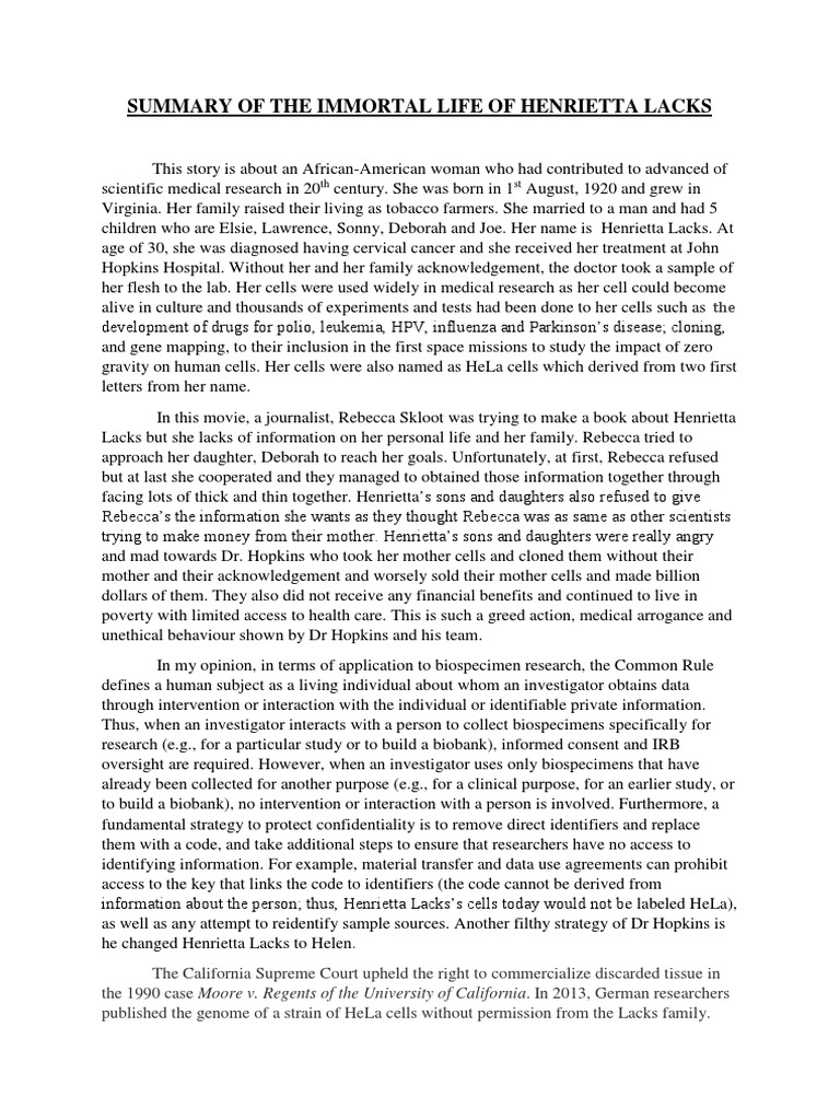 The immortal life of henrietta lacks summary image