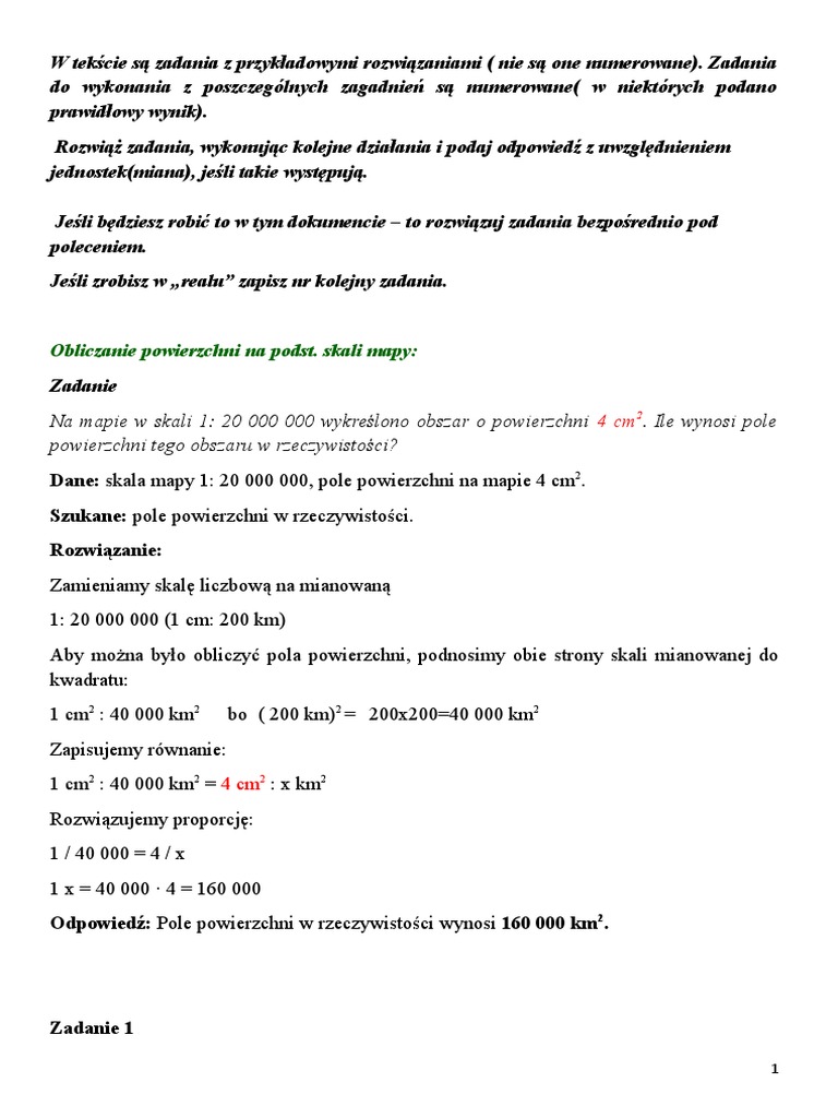 Zadania Ze Skali Geografia Zestaw Zadań 1 | PDF