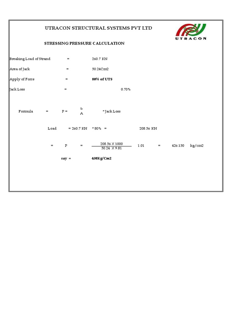Stressing Pressure Calculation Guide | PDF